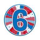 Six small Tiger Feet birthday badges featuring the number 6, perfect for celebrating a sixth birthday.
